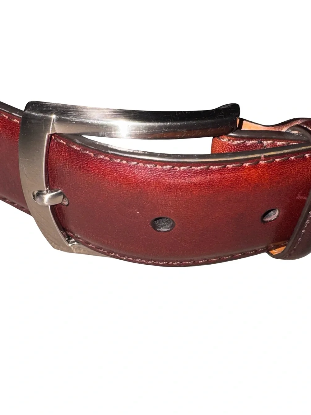 Magnanni Size 44 Burnished Oxblood Leather Dress Belt Made in Spain Luxury Mens